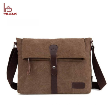 Customized logo leather shoulder bag canvas mens messenger bag